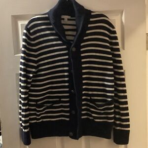 Gap Navy and White Striped Women’s Chunky Knit Sweater Cardigan pockets